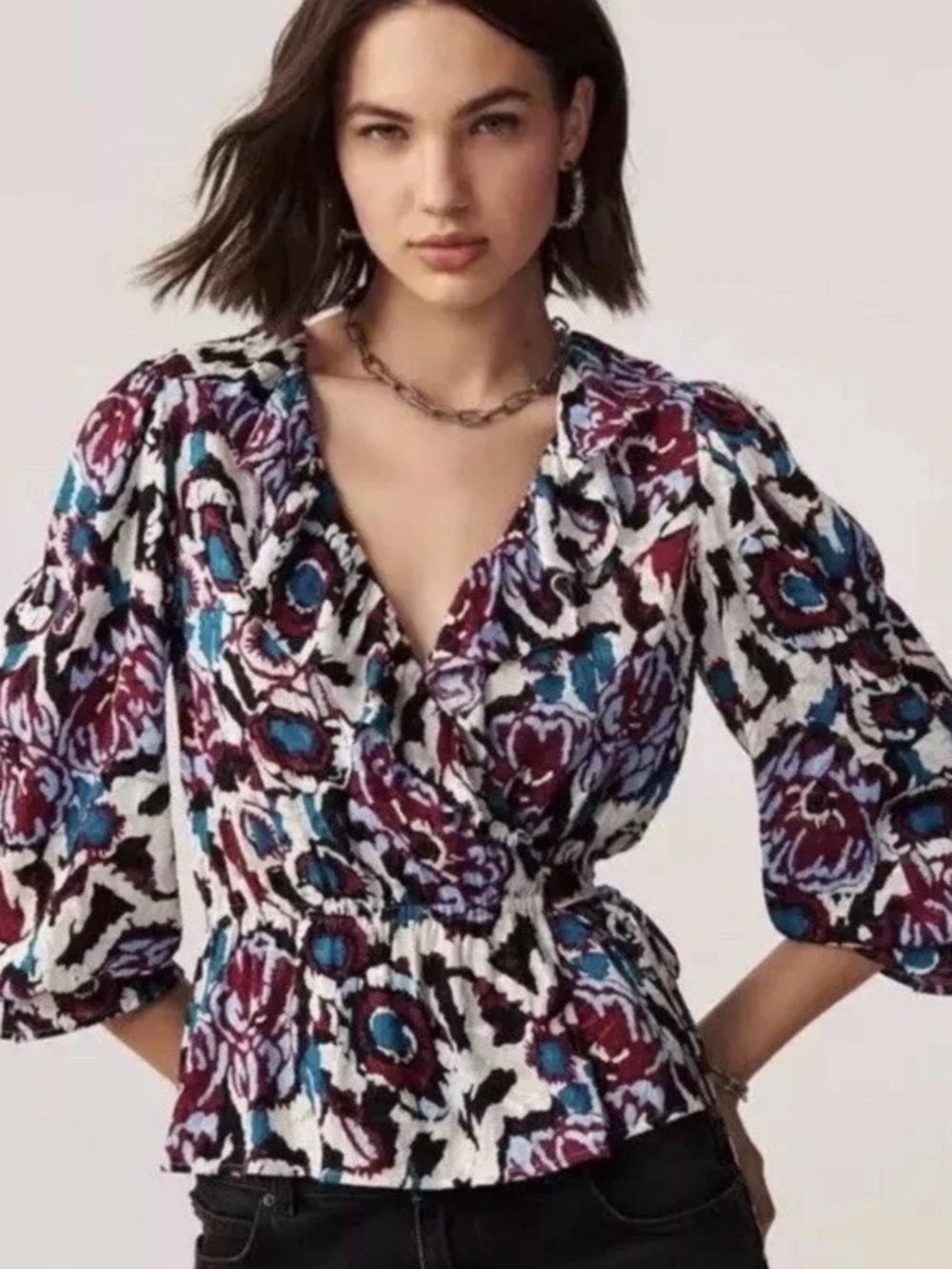 NWOT ba&sh Gato Wrap Ruffle Floral Blouse Multicolor Size 6